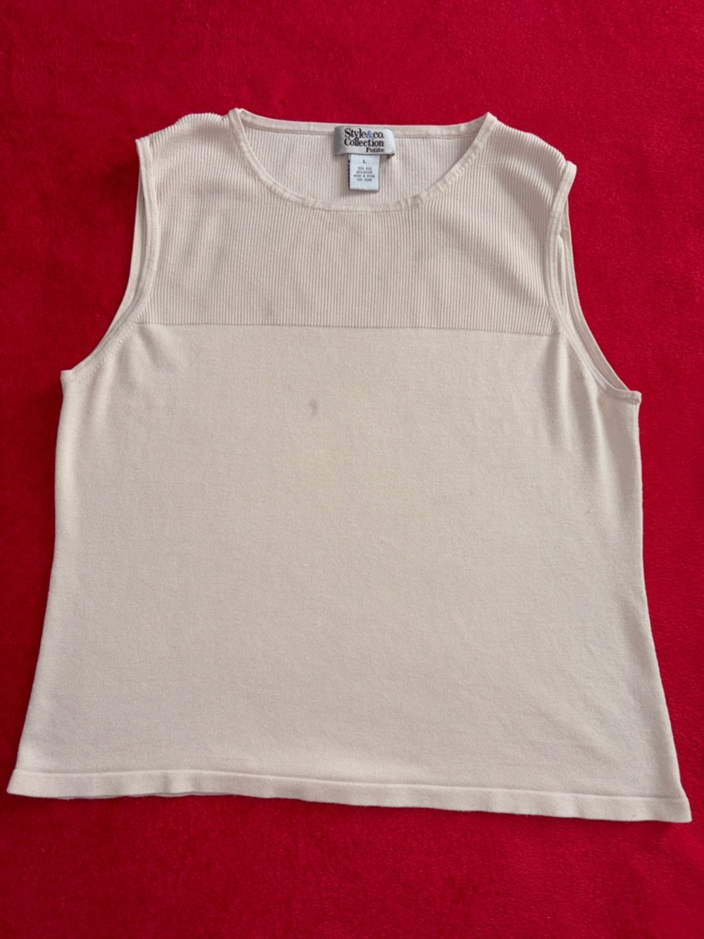 Style & Co. Cream Ribbed Yoke Sleeveless Tank Top